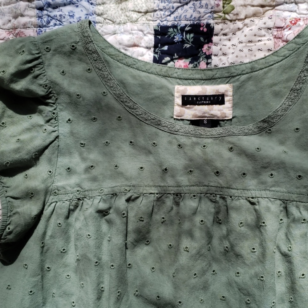 Sanctuary Anthropologie Cap Sleeved Sage Green Top